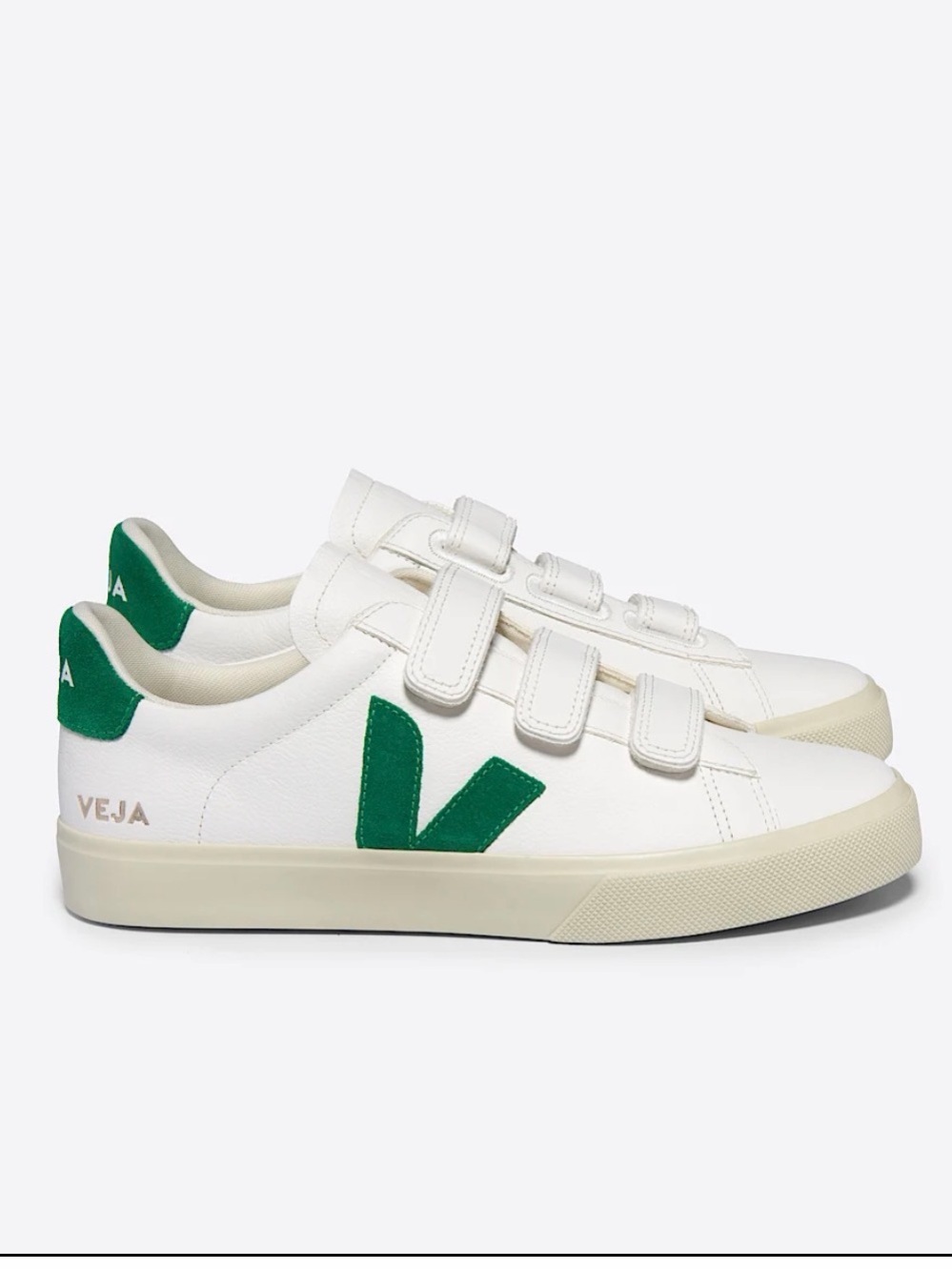 Veja Kids White Leather Sneakers with Green V
